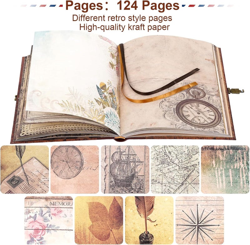 Tpudn My Adventure Book Scrapbook 124 Pages Retro Style Embossed Photo Album,DIY Handmade Memory Travel Diary Photo Scrapbook for Couples,Anniversary,Wedding,Valentines Day Gifts(Brown) - Image 3